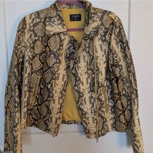 Tahari Snakeskin Leather Jacket - Black and Tan